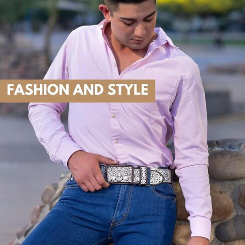 Genérico حزام جلدي للرجال زهور ورموز. سينتو شارو دي كورو لاسيادو. الألوان حزام جلد بني وأبيض. in Kuwait