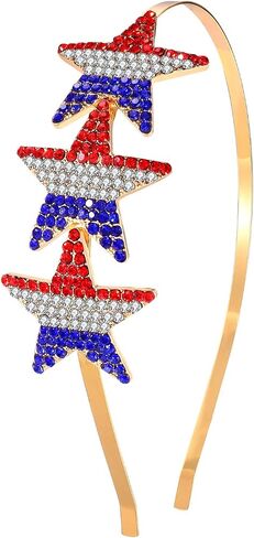 Independence Day Headband Sparkle Rhinestone American Flag Star Patriotic Hairband Crystal Red White Blue 4th of July Headpiece for Women Girls Holiday Party Accessories Decorations in Saudi Arabia