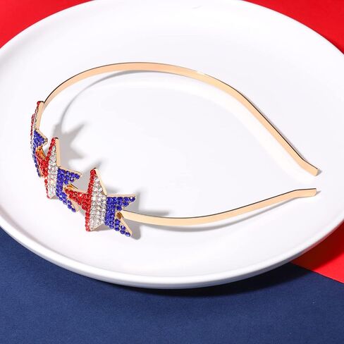 Independence Day Headband Sparkle Rhinestone American Flag Star Patriotic Hairband Crystal Red White Blue 4th of July Headpiece for Women Girls Holiday Party Accessories Decorations in Saudi Arabia