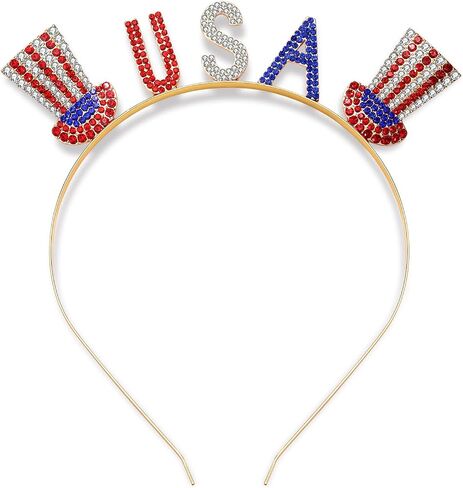 Independence Day Headband Sparkle Rhinestone American Flag Star Patriotic Hairband Crystal Red White Blue 4th of July Headpiece for Women Girls Holiday Party Accessories Decorations in Saudi Arabia