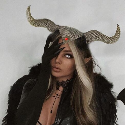 عصابة رأس من CASDRE Ox Horns، عصابة رأس من الذهب الأسود، أغطية رأس قابلة للتعديل، إكسسوارات شعر الهالوين للنساء والفتيات in Kuwait