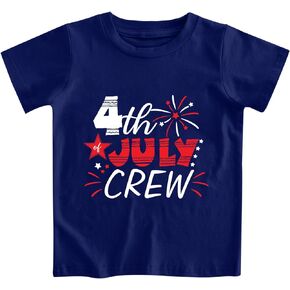 Kids 4th of July Shirt 1-8 Years Funny Construction America Flag Patriotic T-Shirts Outfit for Toddler Boys Independence Day