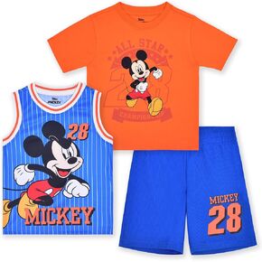 Disney Mickey Mouse Boys Short Sleeve T-Shirt, Tank Top and Shorts 3 Piece Set for Toddlers and Big Kids