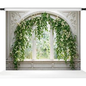 كيت 7x5ft/2.2x1.5 متر الربيع النباتات الخضراء خمر نافذة مقوسة الكمبيوتر قماش مطبوع خلفية الصورة استوديو الدعائم