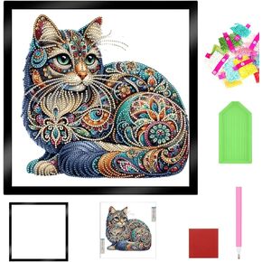 Zakrafo Cat Diamond Art Painting Diamond Art Kits for Adults with Frame Diamond dot Arts Paint by Numbers kit Crafts Gifts for Beginner Home Wall Decor in Kuwait