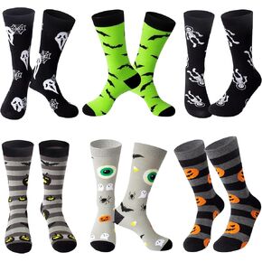 Fun Halloween Socks for Men - 6 Pairs Funny Crew Cotton Novelty Socks Gifts for Male