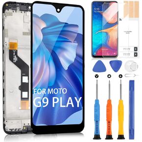 for Motorola Moto G9 Play Screen Replacement kit, LCD Display with Frame Touch Digitizer for Moto G9 Play XT2083 XT2083-1 6.5" Full Assembly with Repair Tools