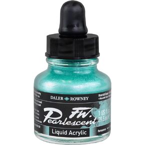 Daler-Rowney FW Pearlescent Acrylic Ink Bottle Waterfall Green - Acrylic Drawing Ink for Artists and Students - Permanent Calligraphy Ink - Archival Ink for Illustrating and More