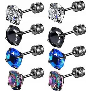 4 Pairs 316L Men Stud Earrings Huggie Earrings Stud Earrings Set for Men Women Ear Piercing Jewelry Safe, Low Sensitivity Hypoallergenic Earrings
