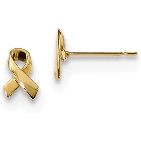 Solid 14k Yellow Gold Awareness Ribbon Post Studs Earrings - 6mm x 5mm