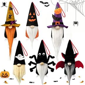 Mocoosy Halloween Gnome Ornaments Set of 6, Plush Hanging Gnomes Decorations, Handmade Tomte Swedish Gnome Nisse Scandinavian Gnome Ornaments Tree Hanging for Halloween Party Home Decor in Kuwait