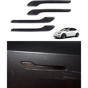 Door Handle Cover, Real Glossy Carbon Fiber Door Handle Trim Protector Set Compatible with Tesla Model 3 Model Y (4 Pieces) (Real Glossy Carbon Fiber-Style 1)