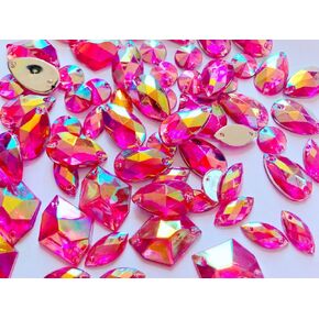 300pcs Mixed Shape Size Purple AB Colour Crystal sew on Rhinestones Acryl Loose Beads Hand Sewing Strass (red,Blue) (Pink)