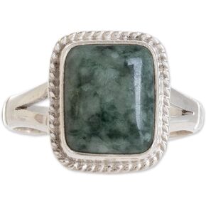 NOVICA Artisan Handmade Jade Cocktail Ring Artisan Crafted Sterling Silver Single Stone Guatemala Hemlock Desert Sage [crownbezel 0.5 in L x 0.4 in W x 0.2 in H Band Width 3 mm W] 'Life Divine'