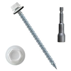 LIONMAX Metal Roofing Screws #10 × 3 Inch, 300-PCS, White Painted Hex Head Sheet Metal Roof Screws, Rubber Washer, Sharp Point, Metal to Wood Siding Screw, Hex Socket Included