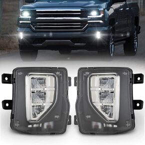 BUNKER INDUST LED Fog Lights Compitable for 2016 2017 2018 Chevy Silverado 1500, OEM Bumper Driving Fog lamp Kit,Chrome