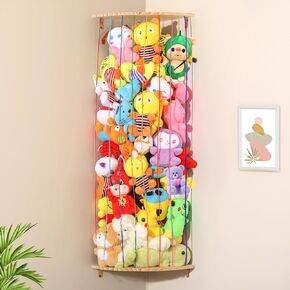Stuffed Animal Storage Toy Organizer, Wood Corner Plushies Storage Wall Shelf Adjustable Length Stuffed Animal Holder, Large Kids Toy Storage for Nursery Playroom Bedroom Kid Room