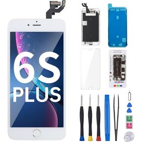for iPhone 6S Plus Screen Replacement with Home Button 5.5" White Full Assembly 6splus 3D Touch LCD Display Digitizer Fix Tools with Front Camera Speaker Sensor Glass Repair Kit A1634 A1687