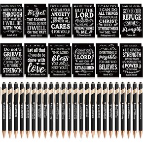 Estune 48 Pcs Bible Pens Notepads Gifts Set 24 Ballpoint Pen 24 Notebook Inspirational Quotes Christian Pens Bible Journal for Women Motivational Christian Gifts(Simple Style)