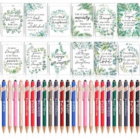 Estune 48 Pcs Bible Pens Notepads Gifts Set 24 Ballpoint Pen 24 Notebook Inspirational Quotes Christian Pens Bible Journal for Women Motivational Christian Gifts(Simple Style)