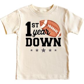 Olive Loves Apple 1st Year Down Football Sports Stars 1st Birthday Shirt for Infant Baby Boys First Birthday Outfit