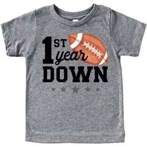 Olive Loves Apple 1st Year Down Football Sports Stars 1st Birthday Shirt for Infant Baby Boys First Birthday Outfit