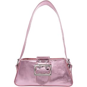 Small Shoulder Underarm Bag Y2K Shiny Metallic Silver Purse Cute Party Bag Women Buckle Tote Handbag Clutch Evening Bags