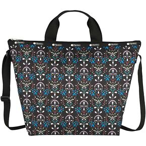 LeSportsac Cloistered Jewels Deluxe Easy Carry Tote Crossbody + Top Handle Handbag, Style 4360/Color E469, Mosaic Art Tiles Designs in Colorful Crest & Flower Motifs, Jewel Tones:Ruby, Azure, Emerald