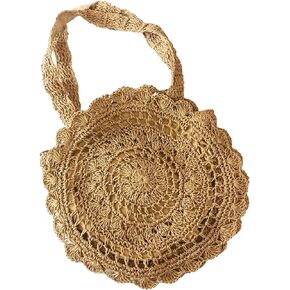Lady Straw Tote Bags Round Handbag Crochet Wicker Rattan Boho Woven Beach Summer