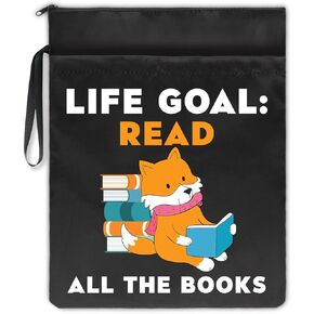 Life Goal Read All The Books Black Washable Fabric Book Sleeve, Funny Fox Book Cover Protector Gift for Book Lover, Bookish Gift, Book Club Gift, Bookworm Librarian Gift, Cute Fox Lovers Gift in Kuwait