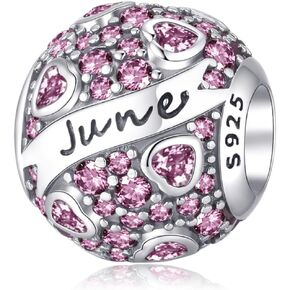 925 Sterling Silver Birthstone Charm Bead for Charm Bracelets and Necklaces with 5A Cubic Zirconia, Dangle Pendant Bead Birthday Jewelry Gift for Women fits for Pandora Charms Bracelets
