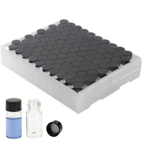 4ML Glass Sample Vial,1dram Clear Borosilicate Glass Liquid Sampling Sample Glass Thread Bottles,15mmx45mm,13-425 Black Screw Caps with Natural PTFE/White Silicone Liner, pack of 100