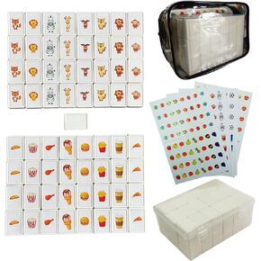 65 Tiles 30mm Seaside Game Blocks,Tiles Escape Game for Kids, in ABS Plastic Material Game Set, with 4 DIY Stickers, Plastic Mahjong Style, for Children to Exercise Attention and Pass the Time