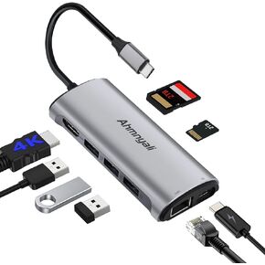 8 in 1 USB C Hub, Multiport Adapter with 4K HDMI, 100W Power Delivery, 3 USB 3.0, 1Gbps Ethernet, SD/TF Card Reader, for MacBook and Type C Windows Laptops and Other Type C Devices