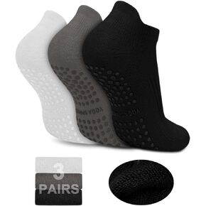 DHSO Men's Non Slip Grip Socks for Yoga, Pilates, Hospital - Low Cut Cushioned Barefoot Workout Anti Skid Athletic Socks