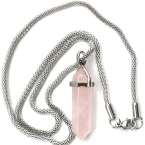 Gemstone Hexagonal Pointed Reiki Chakra Beaded Pendant Neclace Stainless Steel Chain 20 Inches