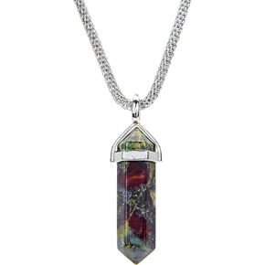 Gemstone Hexagonal Pointed Reiki Chakra Beaded Pendant Neclace Stainless Steel Chain 20 Inches