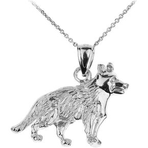 Claddagh Gold Polished 925 Sterling Silver German Shepherd K9 Dog Pendant Necklace