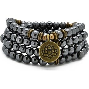 108 Healing Mala Beads Bracelet or Necklace with Gold Lotus Charm