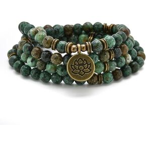 108 Healing Mala Beads Bracelet or Necklace with Gold Lotus Charm