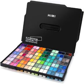 HIMI Gouache Paint Set, 112 Colors x 12g Twin Jelly Cup Design in a Carrying Case, Non-Toxic Gouache Paint for Canvas and Paper, Perfect for Artists, Student, Gouache Opaque Watercolor Painting(Black)