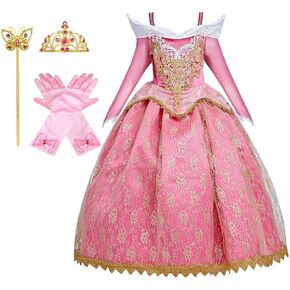 HIHCBF Girls Sleeping Beauty Costume Princess Birthday Christmas Party Halloween Carnival Fancy Dress Up (w/Accessories)