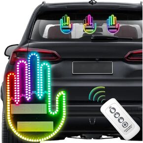LECART Colorful Hand Gesture Light for Car Led Finger Light with Remote 3 Gestures USB-C Port Power Supplied Funny Back Window Glogesture Sign Lighting Cool Car Gadgets & Road Rage Signs for Men Women