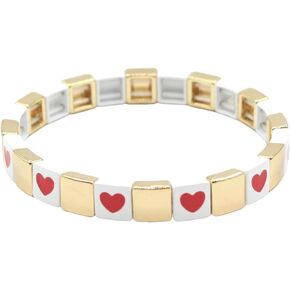 Enamel Letter LOVE Bracelet Stackable MOM Red Heart Bracelet for Women