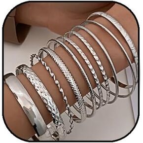 FUTIMELY Gold Bangle Bracelets Set for Women Multi Bangle Bracelet Set Chunky Stackable Textured Bracelets Layered Cable Smooth Bracelets