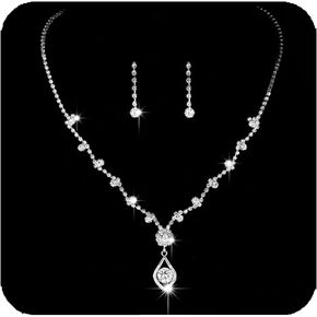 Unicra Silver Bride Wedding Jewelry Sets Rhinestone Bridal Necklace Earrings Set Prom Costume Jewelry Set Crystal Choker Necklace for Women and Girls