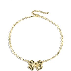 Gold Bow Necklace for Women Dainty Bow Pearl Choker Necklace 14K Gold Plated Bow Necklace Bracelet Set Bow Jewelry Set for Women Gifts
