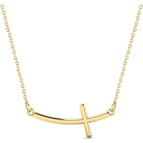 GELIN Sideways Curved Cross Necklace in 14K Solid Gold | 14k Yellow Gold Cross Necklaces for Women, 18"