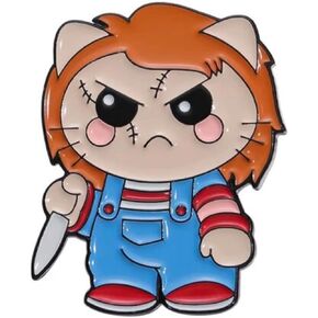 Chucky Doll Child's Play Horror Movie Halloween Cat Kitten Kitty Cute Kawaii 1.2" Enamel Pin Badge
