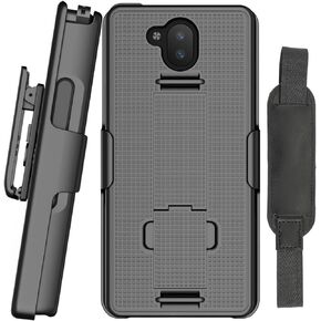 Case + Hand Strap + Belt Clip Combo for Sonim XP10 5G, Nakedcellphone Slim Hard Shell Phone Cover with Kickstand and [Rotating/Ratchet] Belt Hip Holster Holder Combo for XP9900 (2022) - Black